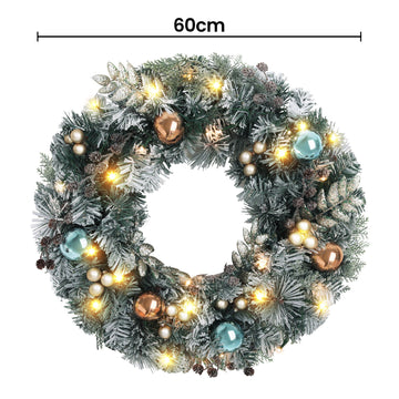 Jingle Jollys 60cm Christmas Wreath with LED Lights Snowy Garland Xmas Decor - 0