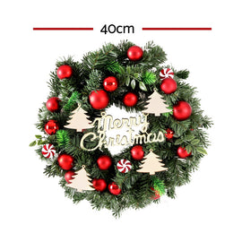 Jingle Jollys Christmas Wreath 40CM Xmas Garland Baubles Ornaments Party Decor - 0