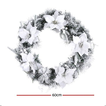 Jingle Jollys 60cm Christmas Wreath LED Lights Snowy Flowers Garland Party Decor - 0