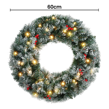 Jingle Jollys 60cm Christmas Wreath LED Lights Snowy Berries Garland Party Decor - 0