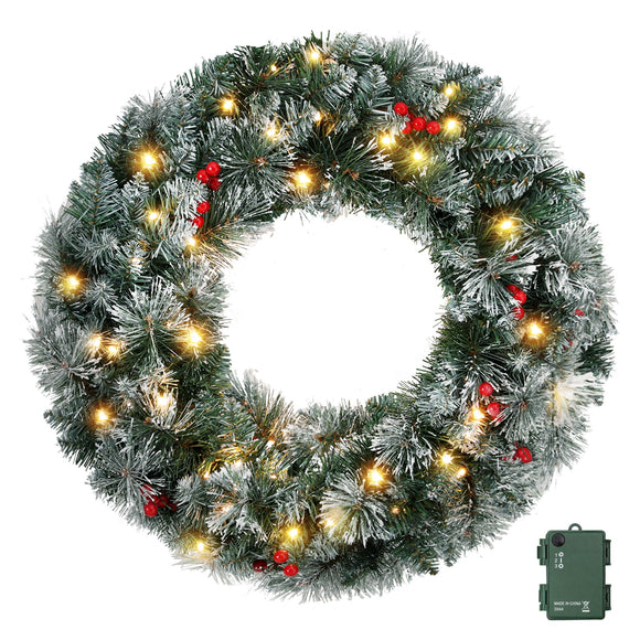 Jingle Jollys 60cm Christmas Wreath LED Lights Snowy Berries Garland Party Decor
