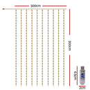 Jingle Jollys 3X3M Christmas Lights Curtain String Light 300 LED Warm White-5