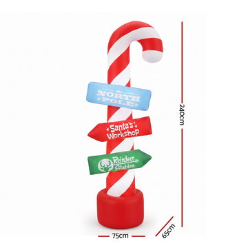 Jingle Jollys Christmas Inflatable Candy Pole 2.4M Illuminated Decorations - 0