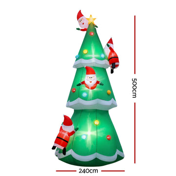 Jingle Jollys Christmas Inflatable Santa Tree 5M Illuminated Decorations - 0