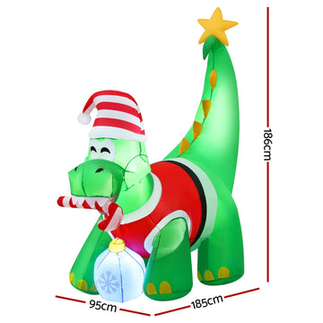 Jingle Jollys Christmas Inflatable Dinosaur 1.86M Height LED Decorations Illuminated - 0