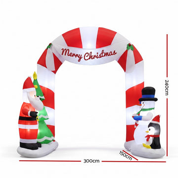 Jingle Jollys Christmas Inflatable Archwary Santa 3M Illuminated Decorations - 0