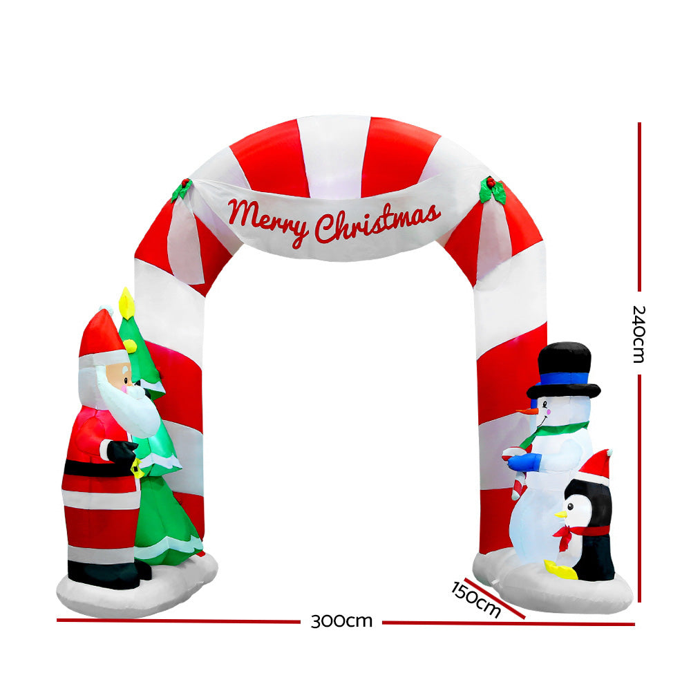 Jingle Jollys Christmas Inflatable Archwary Santa 3M Illuminated Decorations - 0