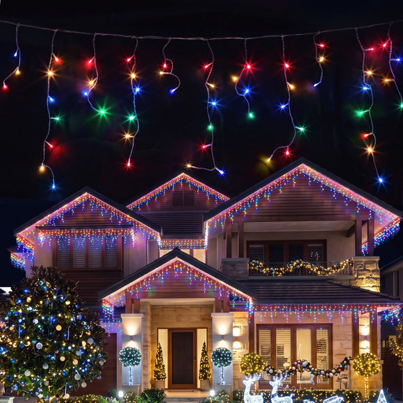 Jingle Jollys 12.5M Solar Christmas Lights Icicle String Light Multi Colour