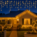 Jingle Jollys 12.5M Solar Christmas Lights Icicle String Light Warm White-1