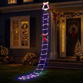 Jingle Jollys 3.5M Christmas Lights 300 LED Ladder Light with Santa Claus Decor - 0