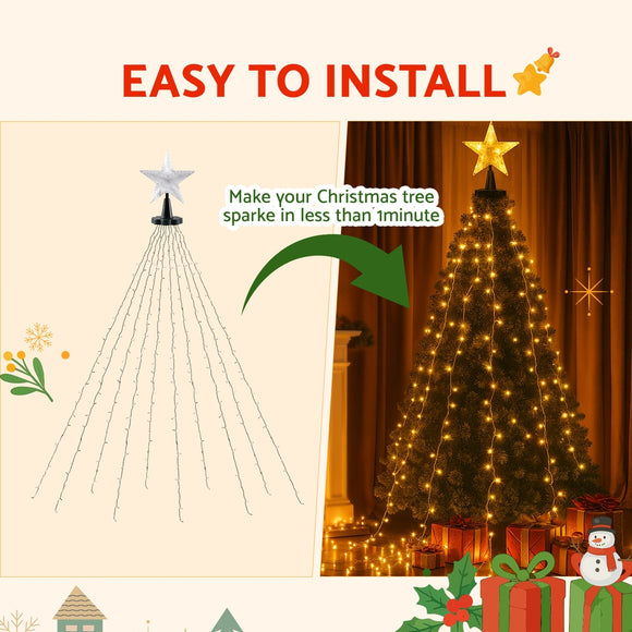 Jingle Jollys 2.5M Christmas Lights Waterfall String Light 300 LED Star Topper