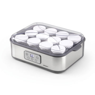 Devanti Yoghurt Maker Machine with 12x180ml Glass Cups Temp Control Grey - 0
