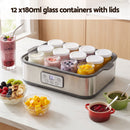 Devanti Yoghurt Maker Machine with 12x180ml Glass Cups Temp Control Grey-5