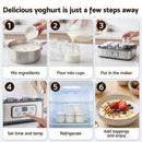 Devanti Yoghurt Maker Machine with 12x180ml Glass Cups Temp Control Grey-7