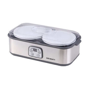 Devanti Greek Yoghurt Maker Machine 2x960ml Large Tubs Temp Control Grey - 0