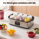 Devanti Yoghurt Maker Machine with 8x180ml Glass Cups Temp Control Black-5