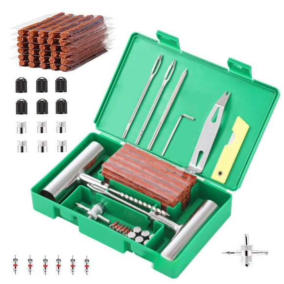 A 58 - piece set Green Heavy - Duty Tubeless Tyre Repair Kit - Emergency Puncture Plug Set for Cars, Motorcycles & ATVs - RnR Galore