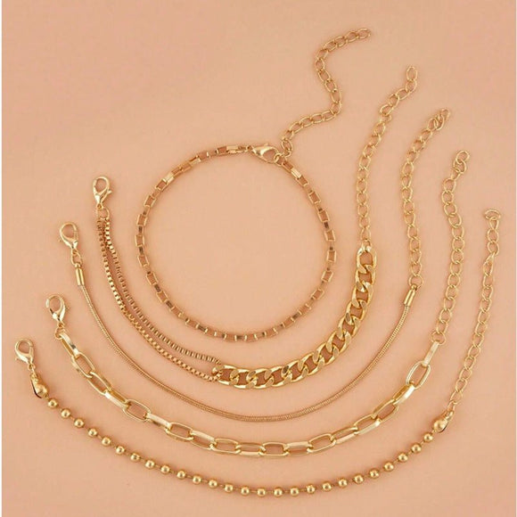 A Silver six - piece set Chic Multi - Layered Alloy Bracelet Set - Fashionable Stackable Jewelry - RnR Galore