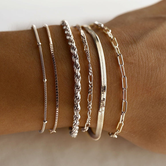 A Silver six - piece set Chic Multi - Layered Alloy Bracelet Set - Fashionable Stackable Jewelry - RnR Galore
