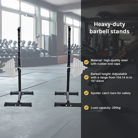 Adjustable Squat Rack Pair Steel Barbell Bench Press Stands Gym Home - RnR Galore