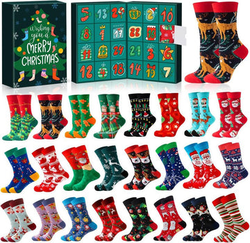 Advent Calendar 2025 Adult Men 24 Days of Christmas Cotton Socks US 7 - 13 Fun Christmas Sock Advent Calendar for Men Funny Gifts for Dad Boyfriend Husband Brother Random Socks Gift Box - RnR Galore