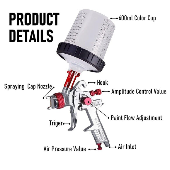 Air HVLP Spray Gun Paint Gun 600CC Gravity Feed Cup 1.4mm 1.7mm 2mm Tip AU Stock - RnR Galore