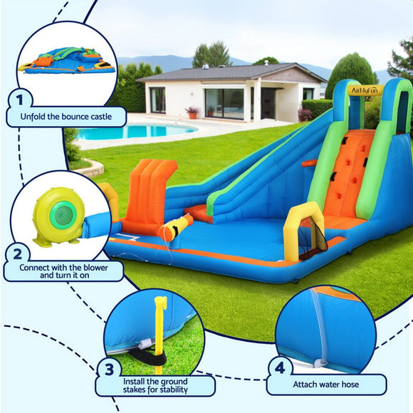 AirMyFun Kids Inflatable Pool Water Slide Cannon Splash Park Castle Outdoor Toys 427X374CM - RnR Galore