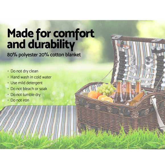 Alfresco 4 Person Picnic Basket Set Insulated Storage Blanket - RnR Galore