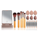All - in - One Portable Makeup Brush Kit with LED Mirror Travel Case, Sponges & Applicators(pink) - RnR Galore