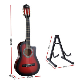 Alpha 34 Inch Classical Guitar Wooden Body Nylon String w/ Stand Beignner Red - RnR Galore