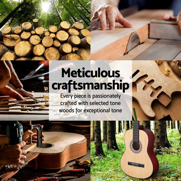 Alpha 39 Inch Classical Guitar Wooden Body Nylon String Beginner Gift Natural - RnR Galore