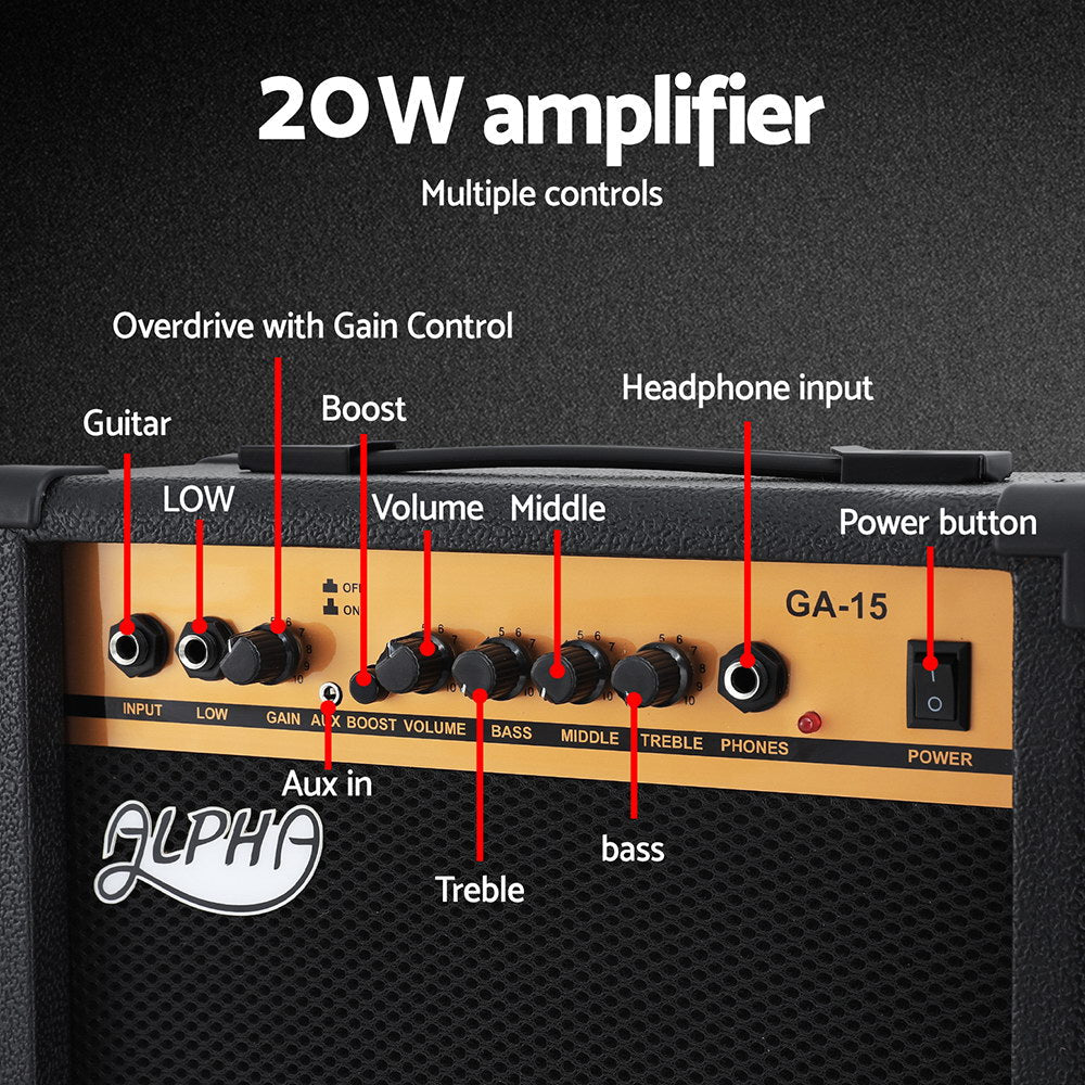 Alpha String Music Instruments Alpha Electric Guitar Music String Instrument 20W Amplifier - RnR Galore