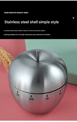 Apple Shape Stainless Steel Kitchen Timer Mechanical Cooking Timer - Wind - Up 60 Minute Countdown Timer - Loud Ring 72dB Baking Tool with Non - Slip Base - Battery - Free Analog Timer for Home Office - RnR Galore