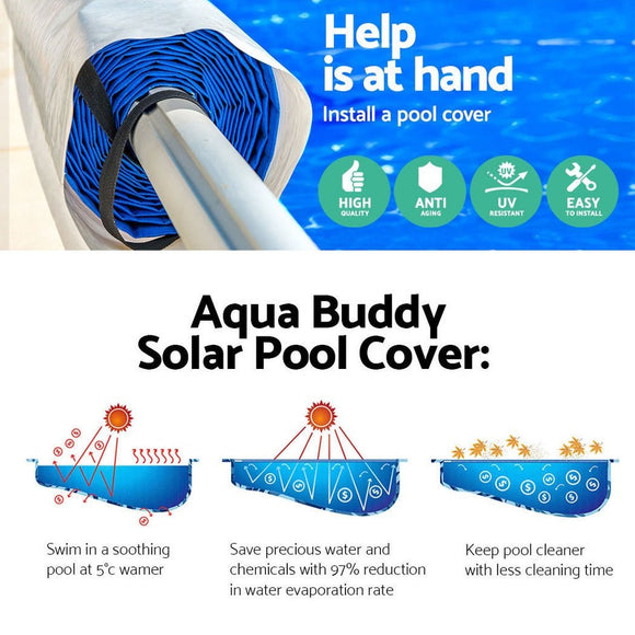 Aquabuddy Pool Cover 500 Micron 7x4m Silver Swimming Pool Solar Blanket 5.5m Blue Roller - RnR Galore