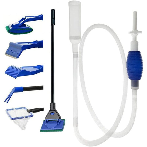 Aquarium Cleaning Kit - 5 In 1 Algae Scraper And Aquarium Gravel Cleaner - Hand Siphon Pump To Drain And Replace Your - RnR Galore