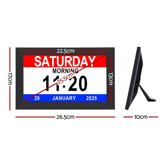 Artiss 10" Digital Day Clock Alarm Calendar Dementia Date Week Desk Clocks Black - RnR Galore