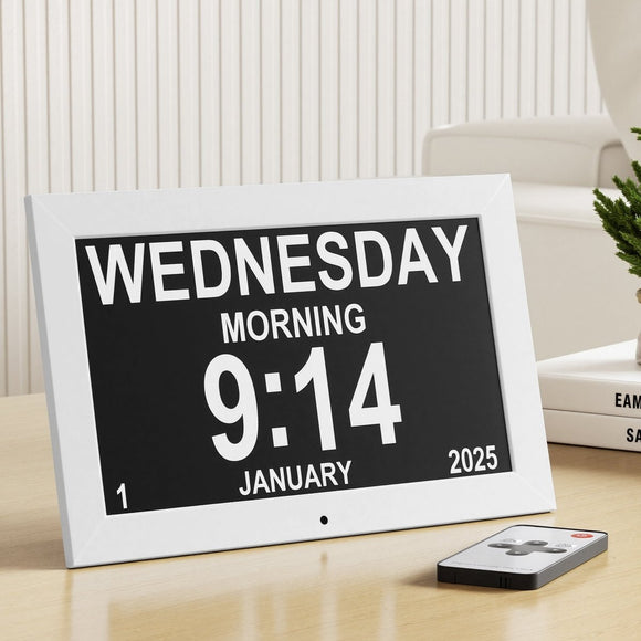 Artiss 10" Digital Day Clock Alarm Calendar Dementia Date Week Desk Clocks White - RnR Galore