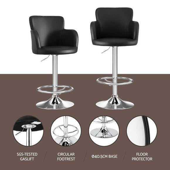 Artiss 1x Leather Bar Stools Swivel Adjustable Gas Lift PU Counter Chairs Black - RnR Galore