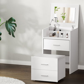 Artiss 2 - in - 1 Dressing Table Stool Set Bedside Table White - RnR Galore