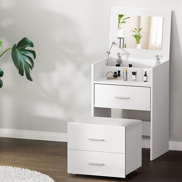 Artiss 2 - in - 1 Dressing Table Stool Set Bedside Table White - RnR Galore