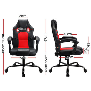 Artiss 2 Point Massage Gaming Office Chair PU Leather Red - RnR Galore
