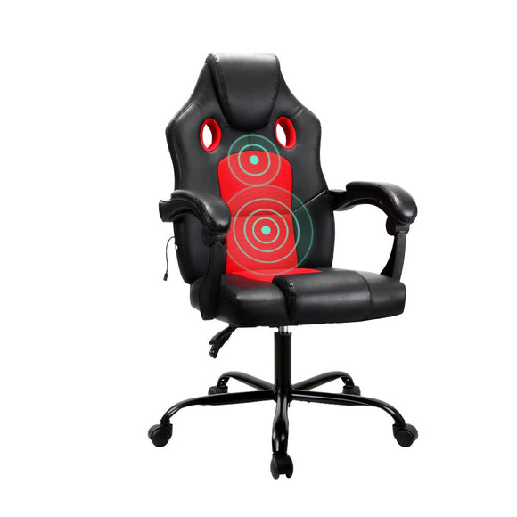Artiss 2 Point Massage Gaming Office Chair PU Leather Red - RnR Galore