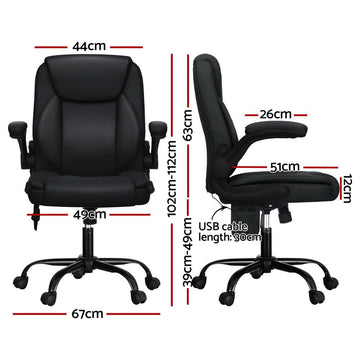 Artiss 2 Point Massage Office Chair Leather Mid Back Black - RnR Galore