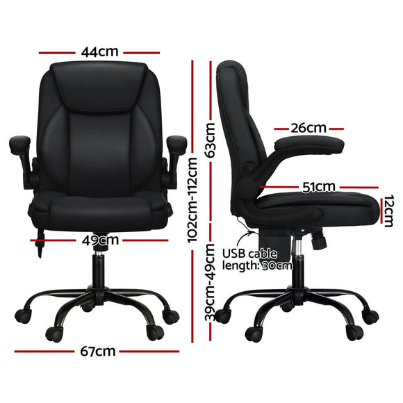 Artiss 2 Point Massage Office Chair Leather Mid Back Black - RnR Galore