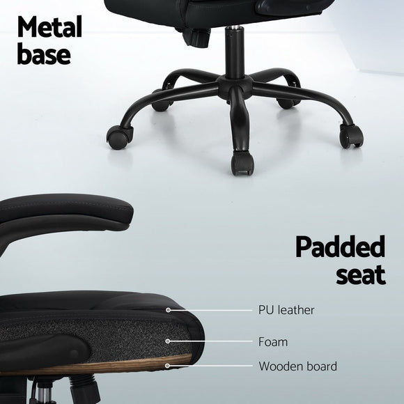 Artiss 2 Point Massage Office Chair Leather Mid Back Black - RnR Galore