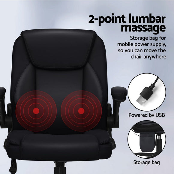 Artiss 2 Point Massage Office Chair Leather Mid Back Black - RnR Galore