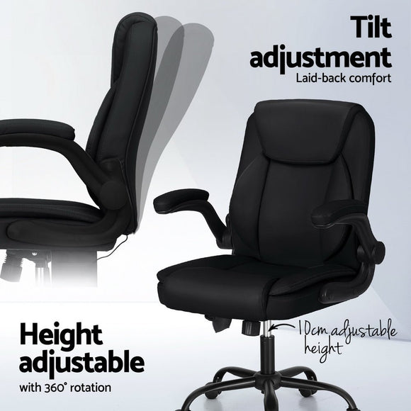 Artiss 2 Point Massage Office Chair Leather Mid Back Black - RnR Galore