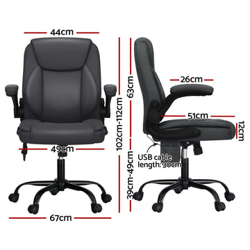 Artiss 2 Point Massage Office Chair Leather Mid Back Grey - RnR Galore