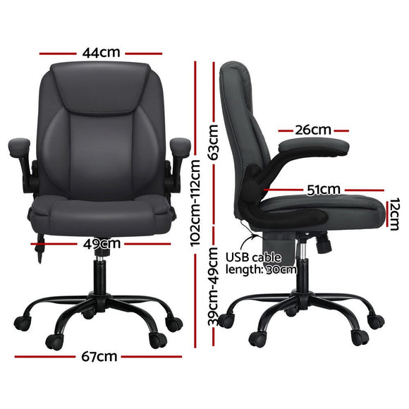 Artiss 2 Point Massage Office Chair Leather Mid Back Grey - RnR Galore