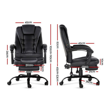 Artiss 2 Point Massage Office Chair PU Leather Footrest Black - RnR Galore